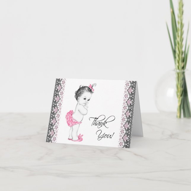 Tarjeta de agradecimiento de baby shower rosa y ne (Anverso)