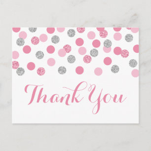 Tarjeta de agradecimiento de baby shower rosa y pl