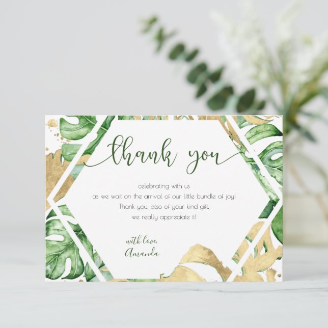 Tarjeta de agradecimiento de Baby Shower Tropical  (Anverso de pie)