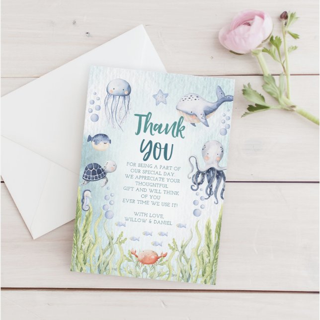Tarjeta de agradecimiento de Baby Shower Under the (Under The Sea Baby Shower Thank You Card)