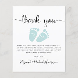 Tarjeta de agradecimiento de Baby Shower verde de