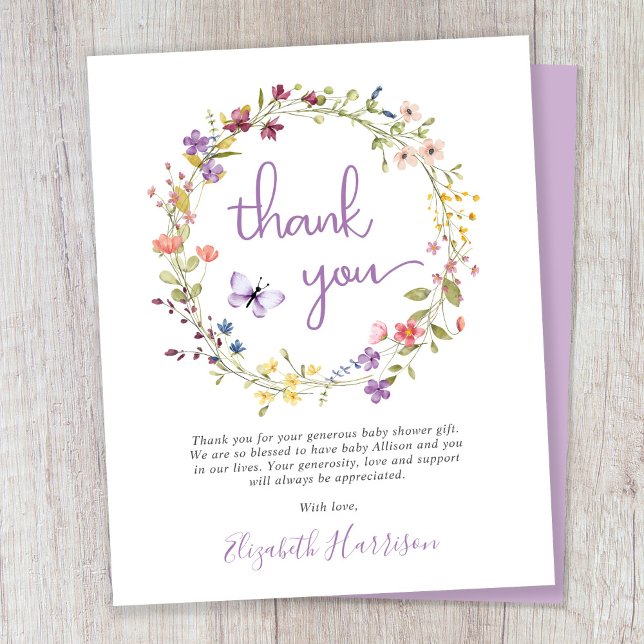 Tarjeta de agradecimiento de Baby Shower Wildflowe (Subido por el creador)