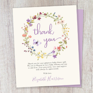 Tarjeta de agradecimiento de Baby Shower Wildflowe