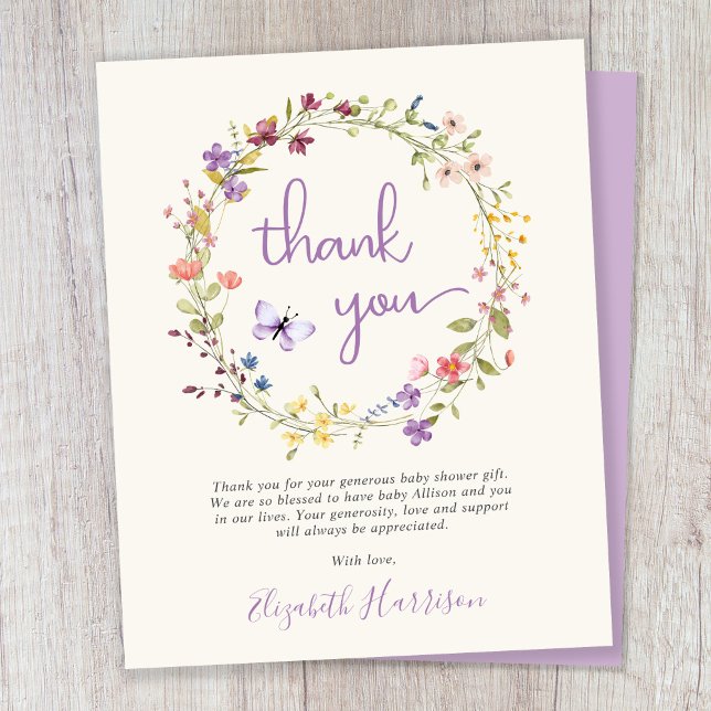 Tarjeta de agradecimiento de Baby Shower Wildflowe (Subido por el creador)