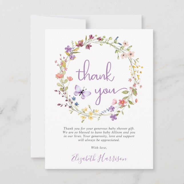 Tarjeta de agradecimiento de Baby Shower Wildflowe (Anverso)