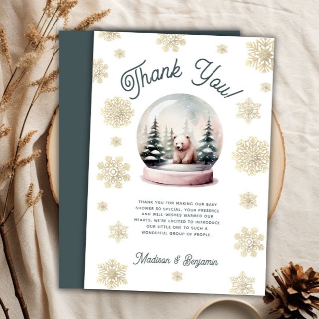 Tarjeta de agradecimiento de Baby Shower Winowflak (Winter Snowflake Baby Shower Thank You Card)