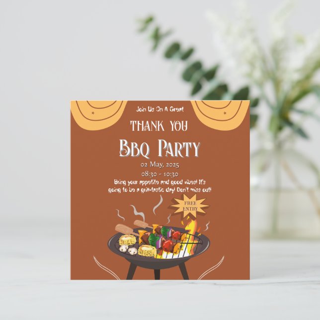 Tarjeta de agradecimiento de barbacoa festiva - Na (Anverso de pie)