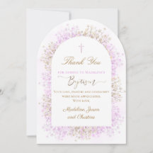 tarjeta de agradecimiento de Bautizo con flores de