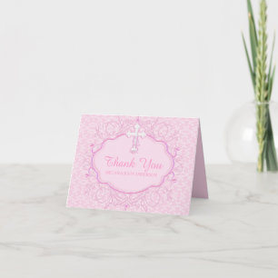 Tarjeta de agradecimiento de bautizo Cruz Rosa