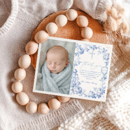 Tarjeta de agradecimiento de bautizo de niño azul 