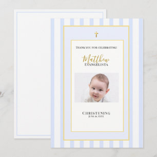 Tarjeta de agradecimiento de bautizo elegante azul