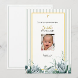 Tarjeta de agradecimiento de bautizo elegante verd