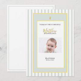 Tarjeta de agradecimiento de bautizo elegante verd