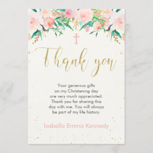 Tarjeta de agradecimiento de bautizo floral