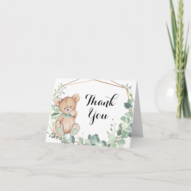 Tarjeta de agradecimiento de Bear Greenery Gold Ba (Anverso)