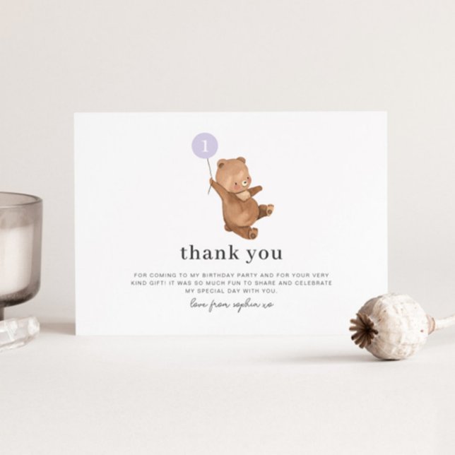 Tarjeta de agradecimiento de Bear Purple Balloon (Subido por el creador)