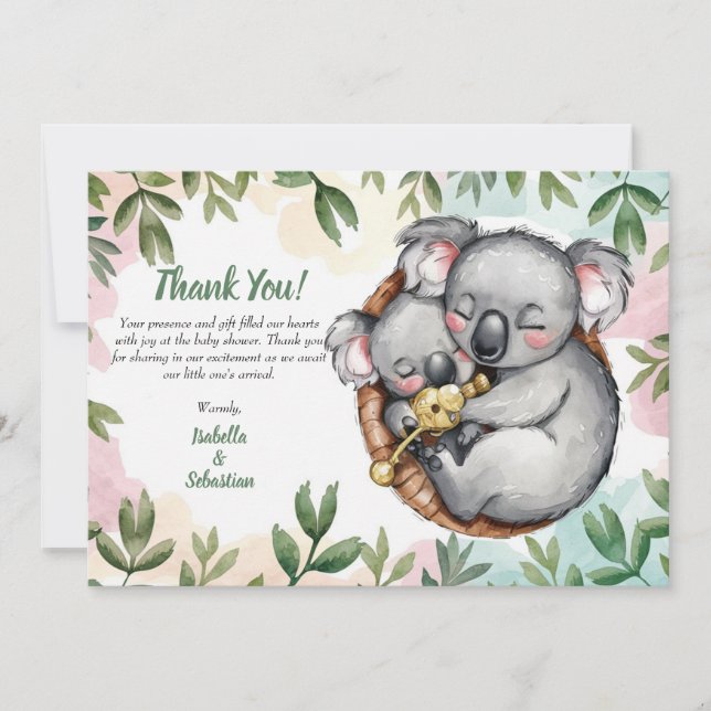 Tarjeta de agradecimiento de bebé koala y mamá koa (Anverso)