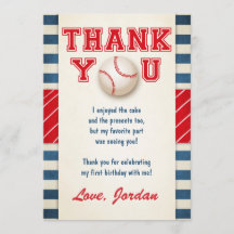Tarjeta de agradecimiento de béisbol niño de cumpl