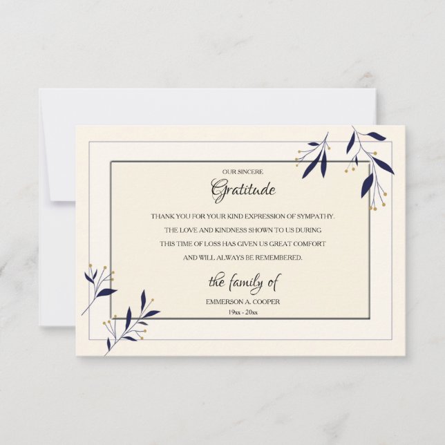 Tarjeta de agradecimiento de Bereavement (Anverso)