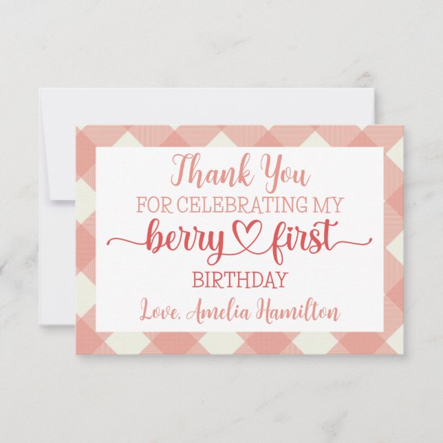 Tarjeta de agradecimiento de Berry First Birday (Anverso)