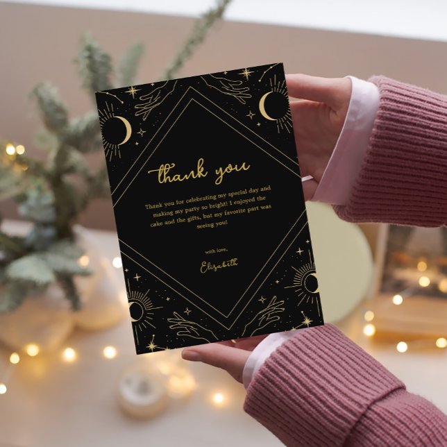 Tarjeta de agradecimiento de Black Mystic Horoscop (Black Mystic Horoscope Moon Thank You Card)