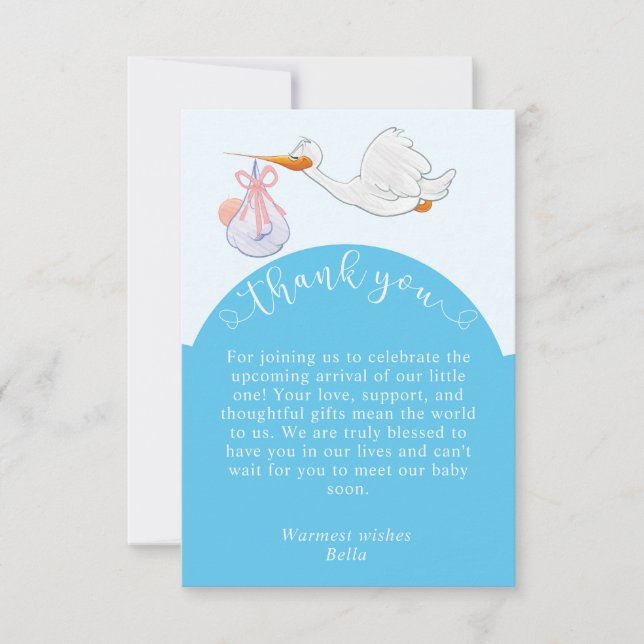 Tarjeta de agradecimiento de Blue Baby Shower Stor (Anverso)