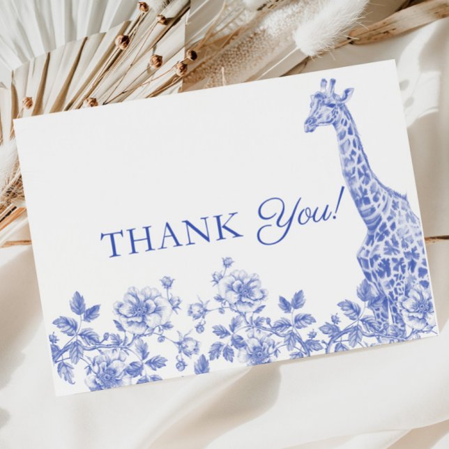 Tarjeta de agradecimiento de Blue Boy Baby Shower  (Blue Boy Baby Shower Toile Safari Thank you Card)