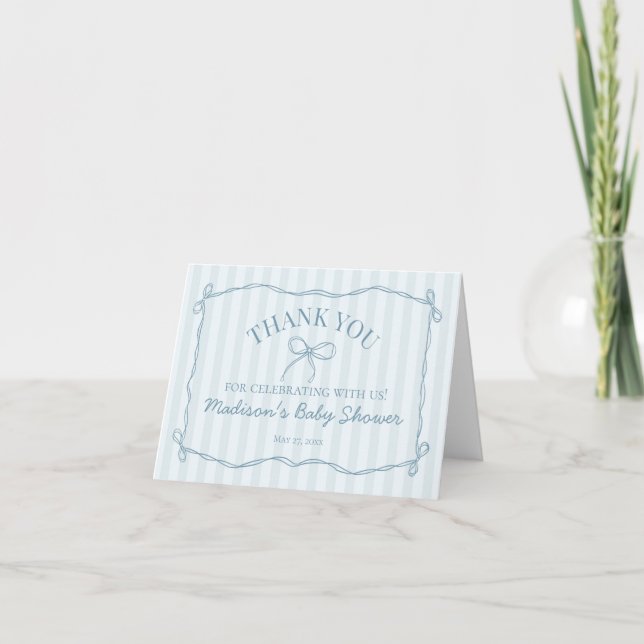 Tarjeta de agradecimiento de Blue Coquette Bow Pas (Anverso)