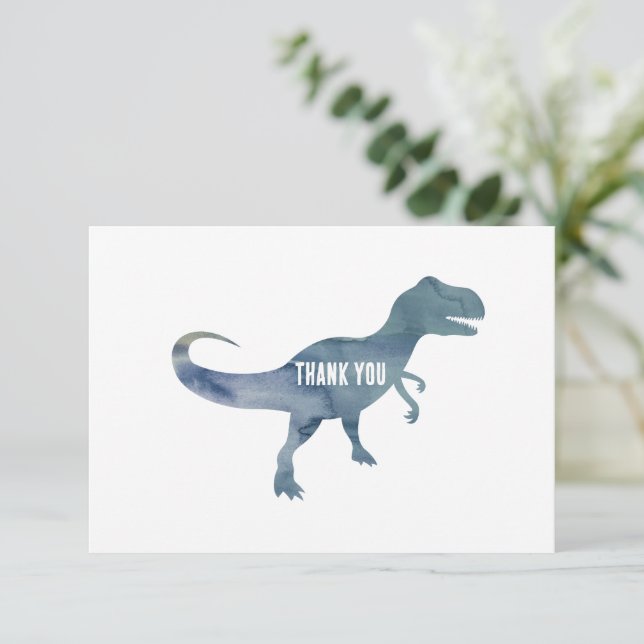 Tarjeta de agradecimiento de Blue Dinosaur Trex Fl (Anverso de pie)