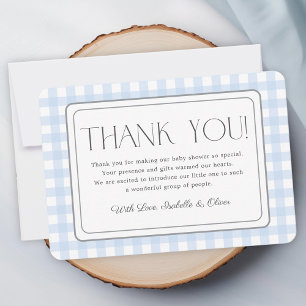 Tarjeta de agradecimiento de Blue Gingham Boy Baby