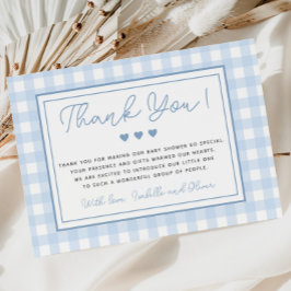 Tarjeta de agradecimiento de Blue Gingham Boy Baby