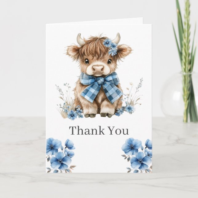 Tarjeta de agradecimiento de Blue Highland Cow (Anverso)