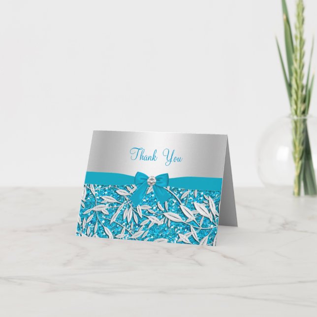 Tarjeta de agradecimiento de Blue Purpurina y Bow (Anverso)