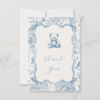 Tarjeta de agradecimiento de Blue Toile Teddy Bear
