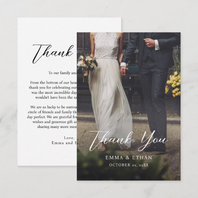 Tarjeta de agradecimiento de boda a doble cara con (Anverso / Reverso)