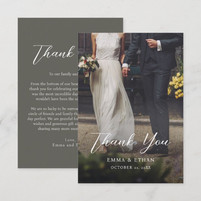 Tarjeta de agradecimiento de boda a doble cara con (Anverso / Reverso)