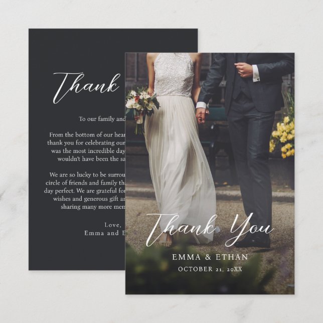 Tarjeta de agradecimiento de boda a doble cara con (Anverso / Reverso)