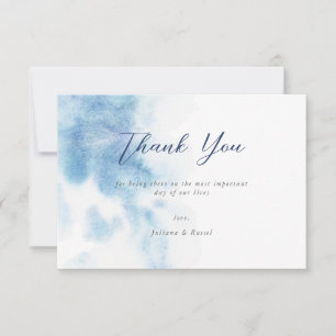 Tarjeta de agradecimiento de boda acuarela azul po