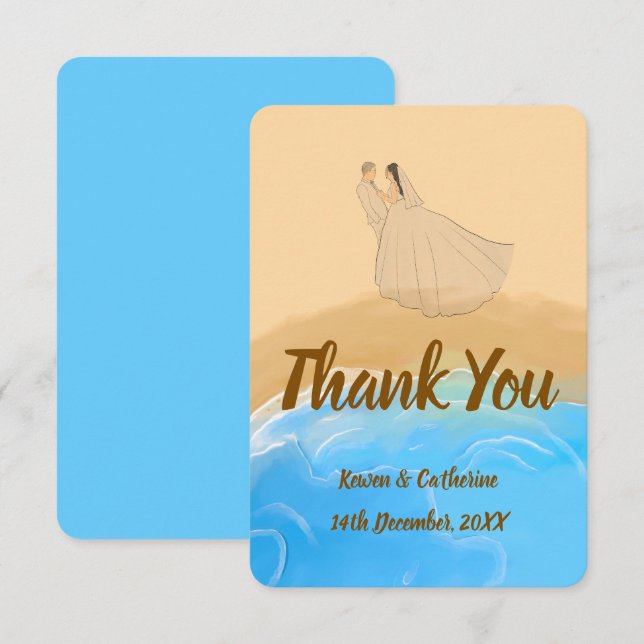 Tarjeta de agradecimiento de boda acuarela Sandy S (Anverso / Reverso)