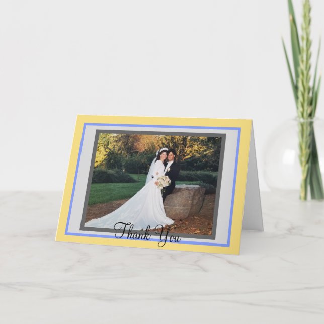 Tarjeta de agradecimiento de boda amarilla azul Fo (Anverso)