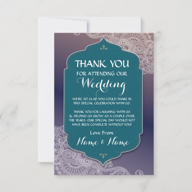 Tarjeta de agradecimiento de boda Arabian Nights a (Anverso)