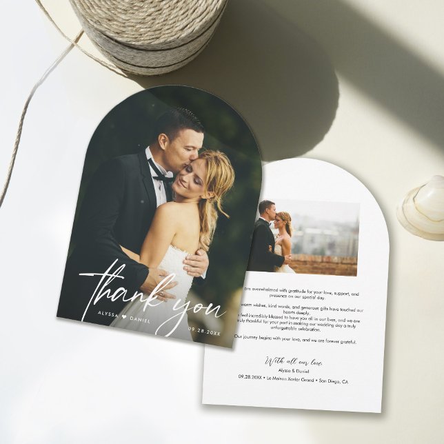 Tarjeta de agradecimiento de boda arco boho (Customizable Modern photos boho arch wedding thank you card.)