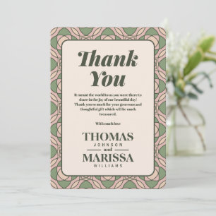 Tarjeta de agradecimiento de boda Art Déco en verd