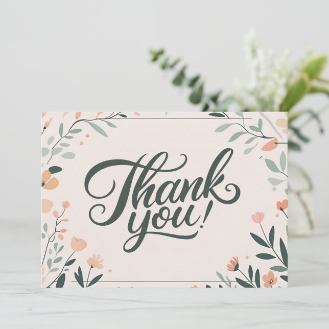 Tarjeta de agradecimiento de boda Art Deco floral  (Anverso de pie)