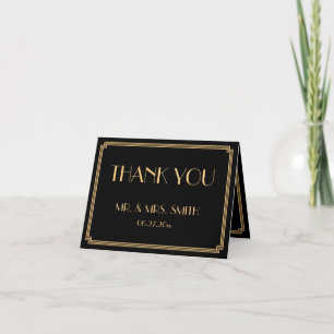 Tarjeta de agradecimiento de boda Art Déco negra d