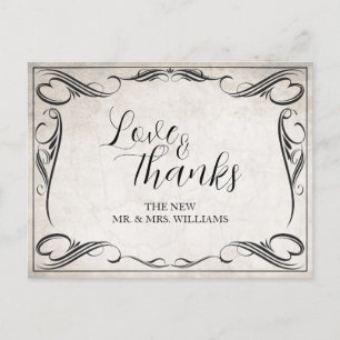 Tarjeta de agradecimiento de boda Art Deco negra v