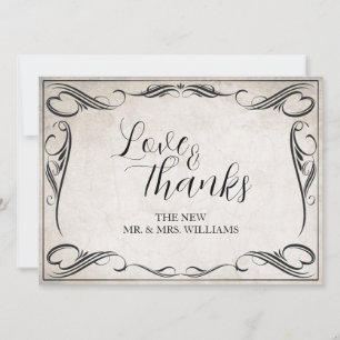 Tarjeta de agradecimiento de boda Art Deco negra v