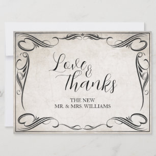Tarjeta de agradecimiento de boda Art Deco negra v