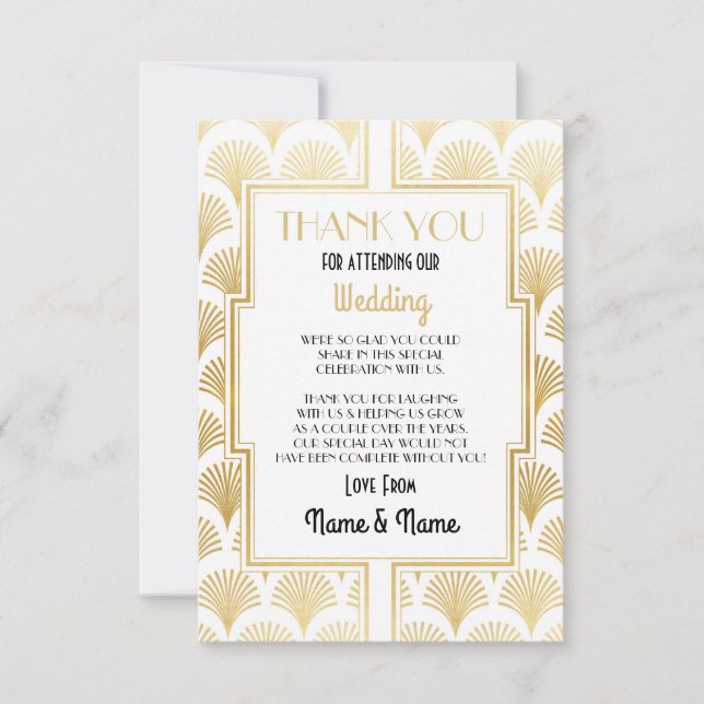 Tarjeta de agradecimiento de boda Arte Deco de com (Anverso)