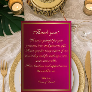 Tarjeta de agradecimiento de boda audaz fucsia y d